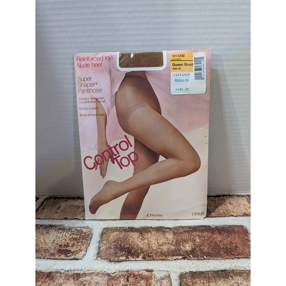 JCPenney Control Top Super Shaper Sheer Pantyhose Nude Heel Queen Short Gala 02